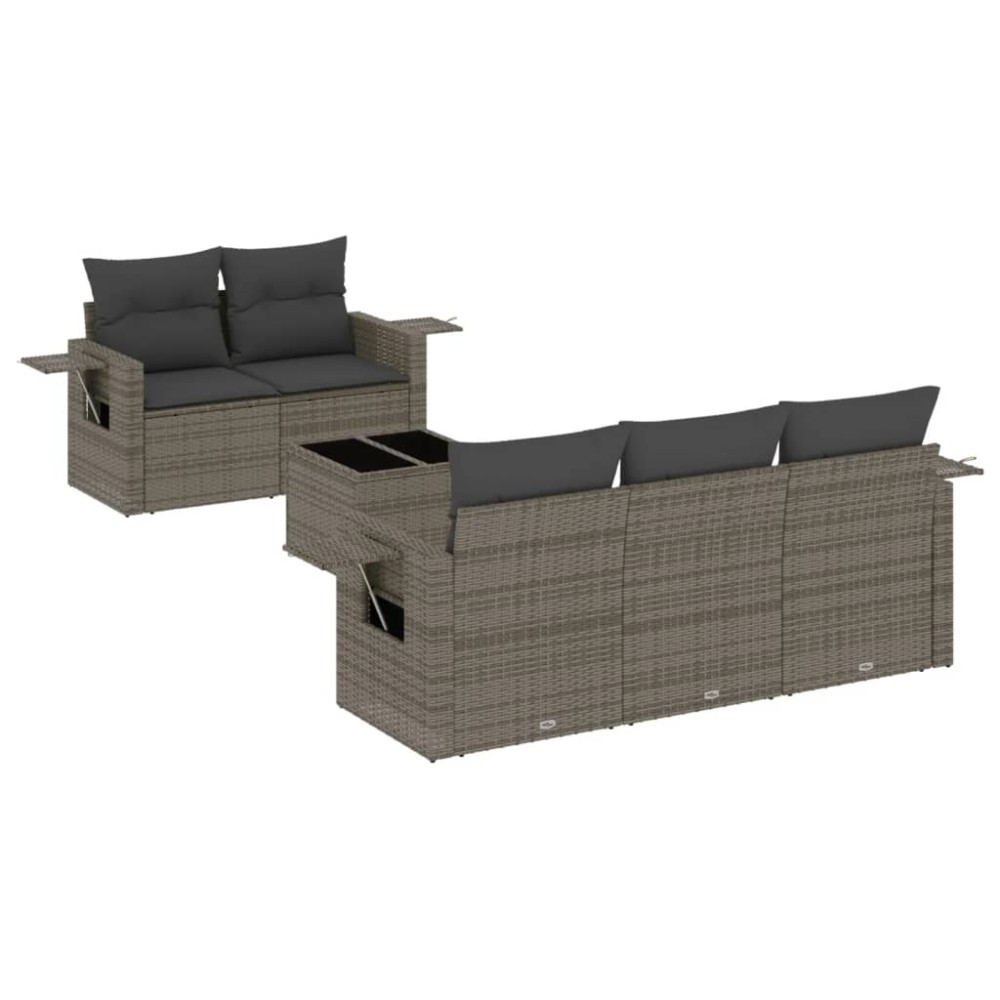 vidaXL Set mobilier grădină cu perne, 6 piese, gri, poliratan