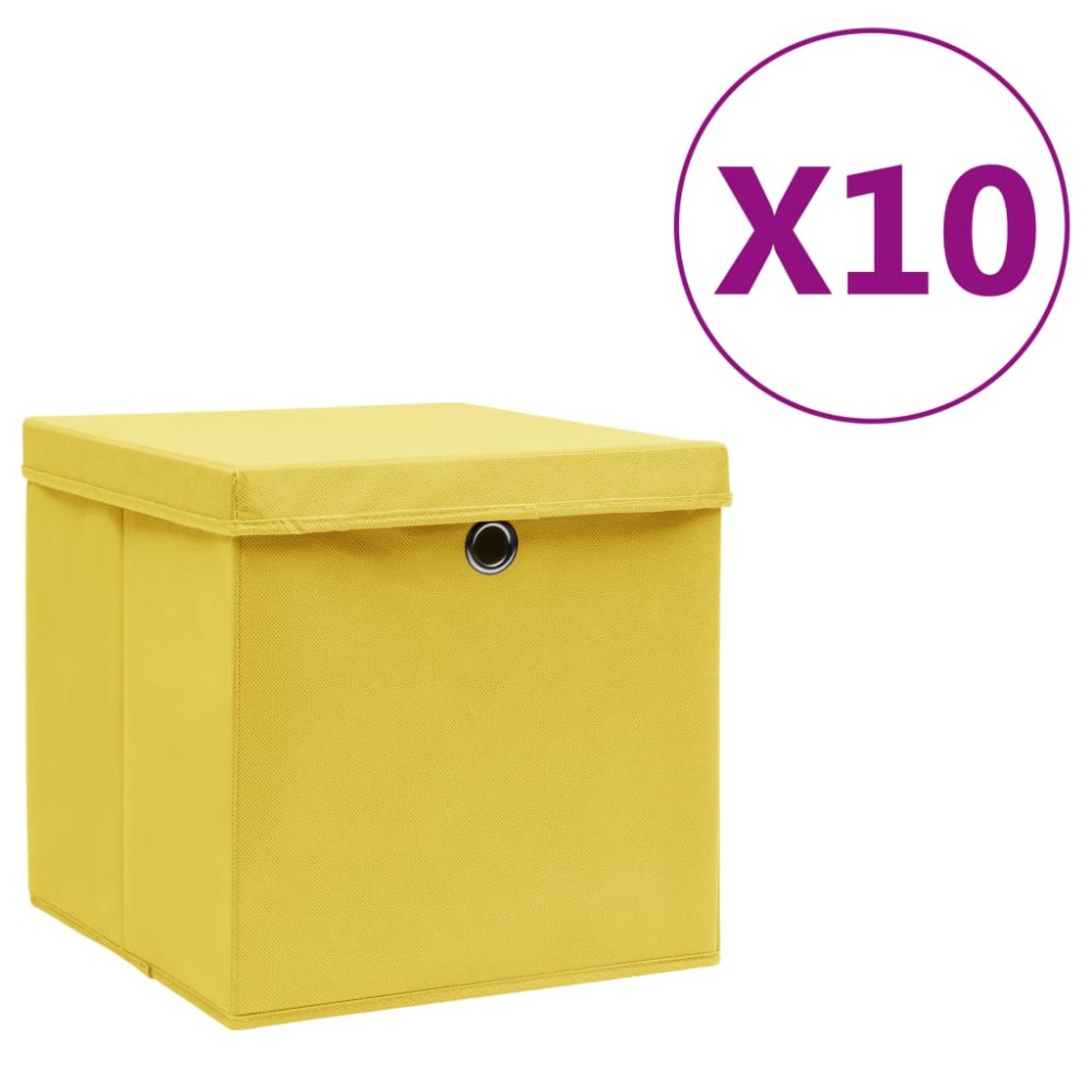 vidaXL Cutii depozitare cu capace, 10 buc., galben, 28x28x28 cm