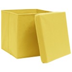 vidaXL Cutii depozitare cu capace, 10 buc., galben, 28x28x28 cm vidaXL Cutii depozitare cu capace, 10 buc., galben, 28x28x28 cm