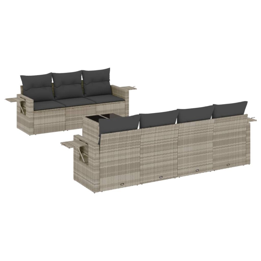 vidaXL Set mobilier de grădină cu perne, 8 piese gri deschis poliratan
