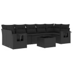 vidaXL Set mobilier de grădină cu perne, 8 piese, negru, poliratan