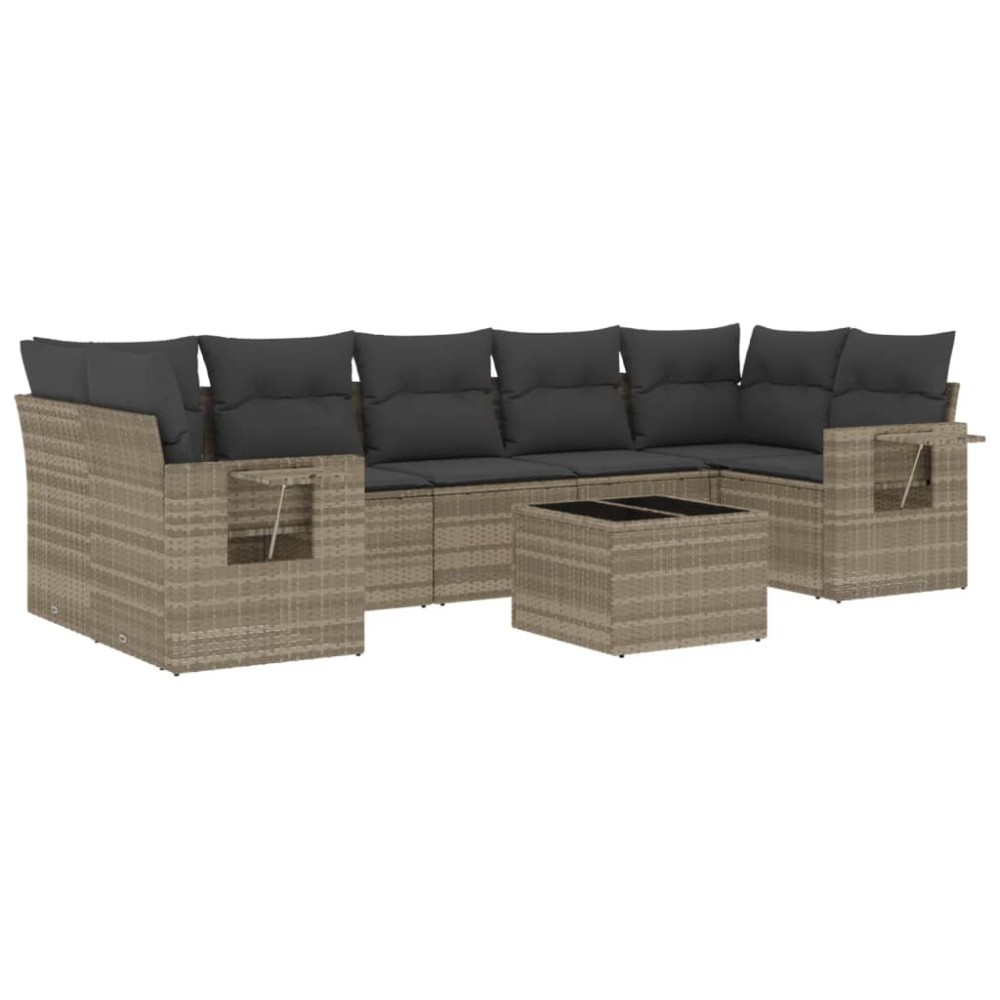 vidaXL Set mobilier de grădină cu perne, 8 piese gri deschis poliratan