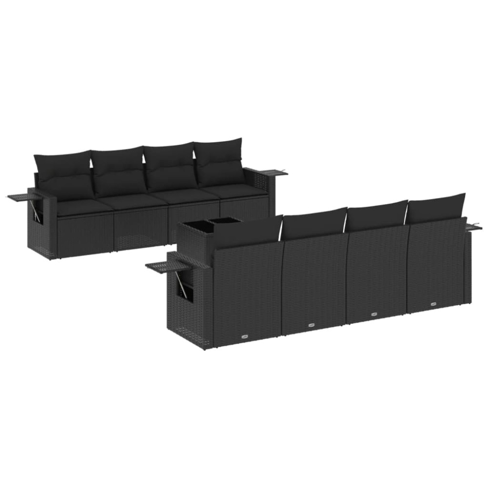 vidaXL Set mobilier de grădină cu perne, 9 piese, negru, poliratan