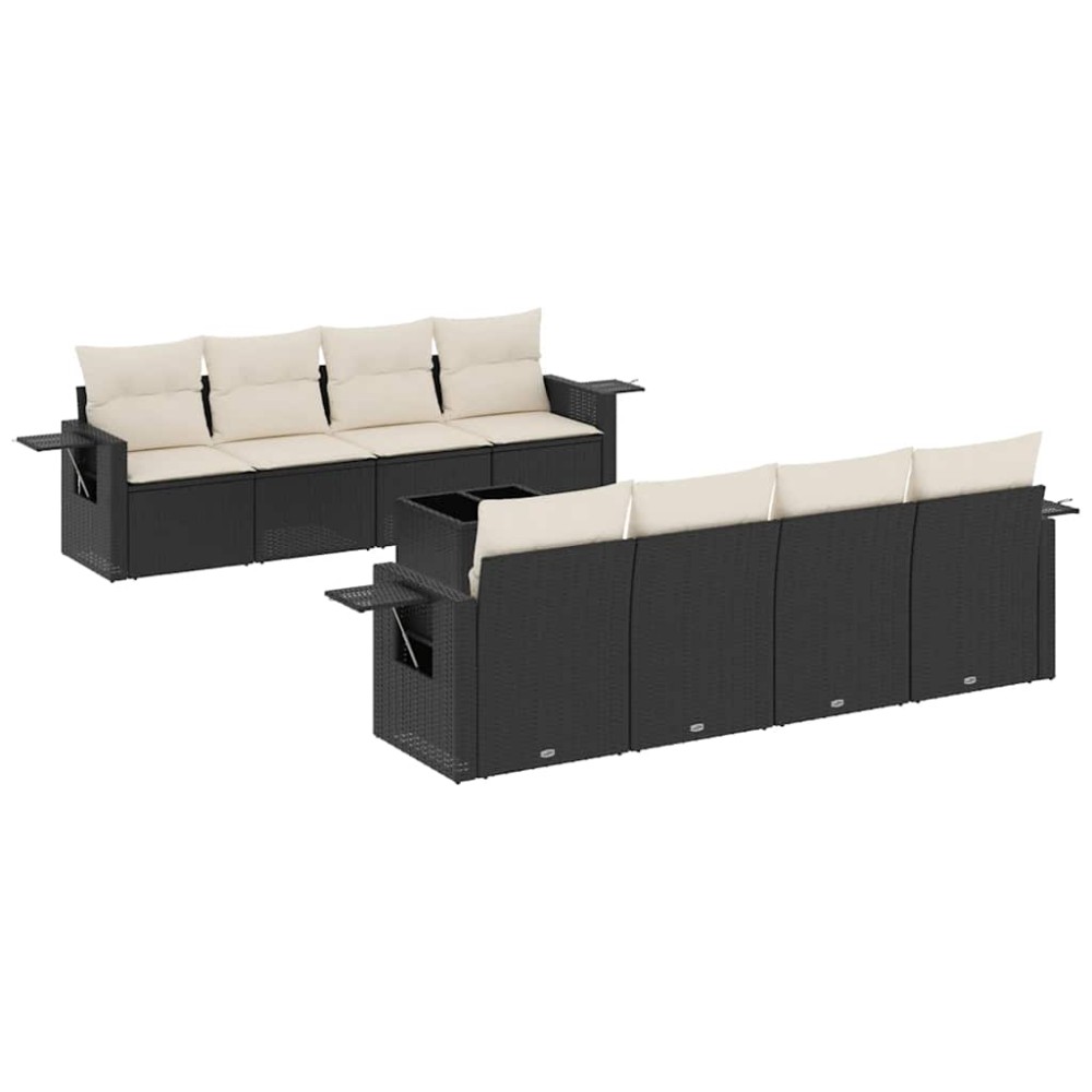 vidaXL Set mobilier de grădină cu perne, 9 piese, negru, poliratan