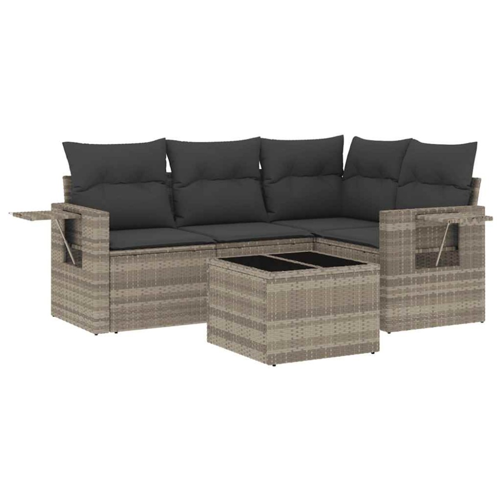 vidaXL Set canapele de grădină cu perne, 5 piese gri deschis poliratan