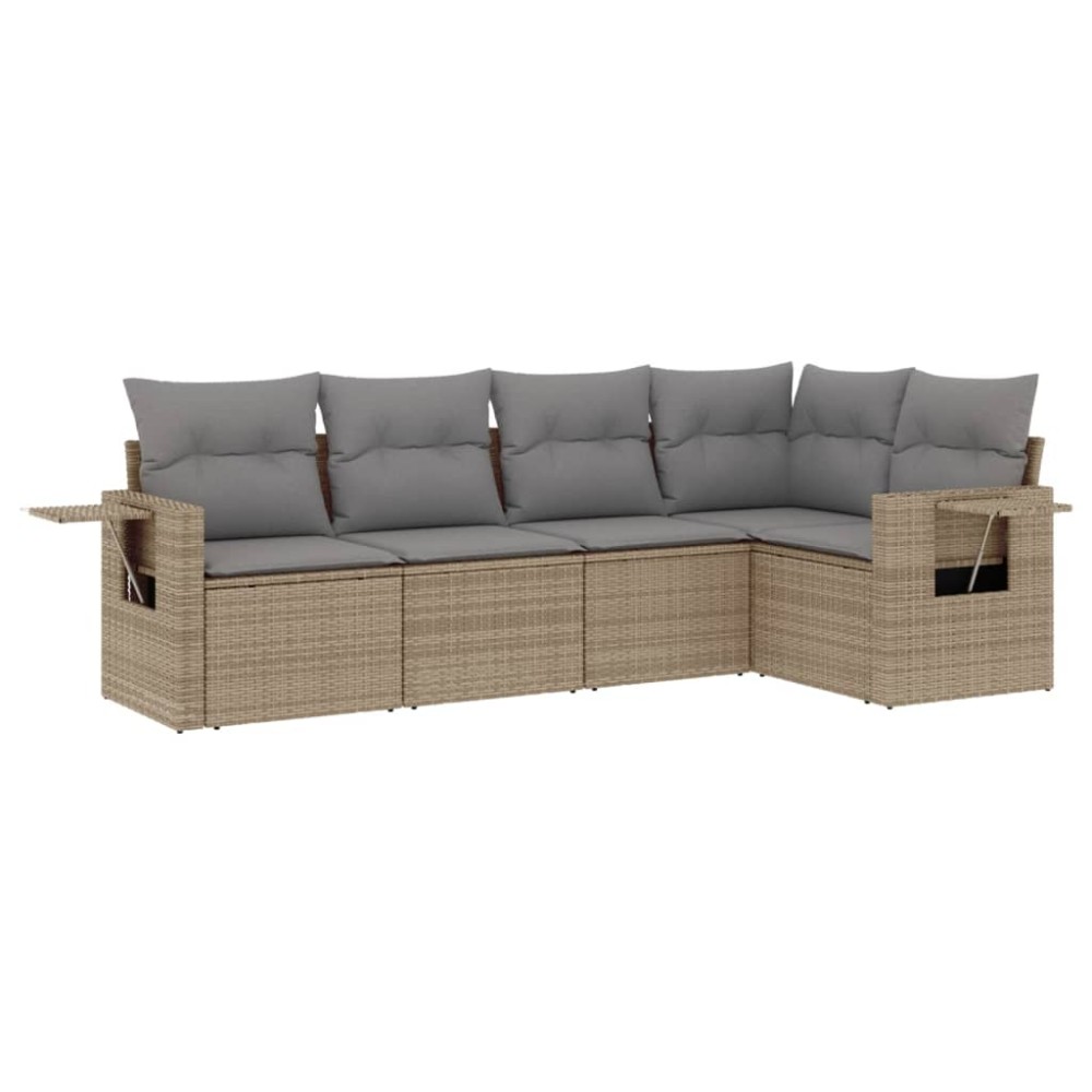 vidaXL Set canapele de grădină cu perne, 5 piese, bej, poliratan
