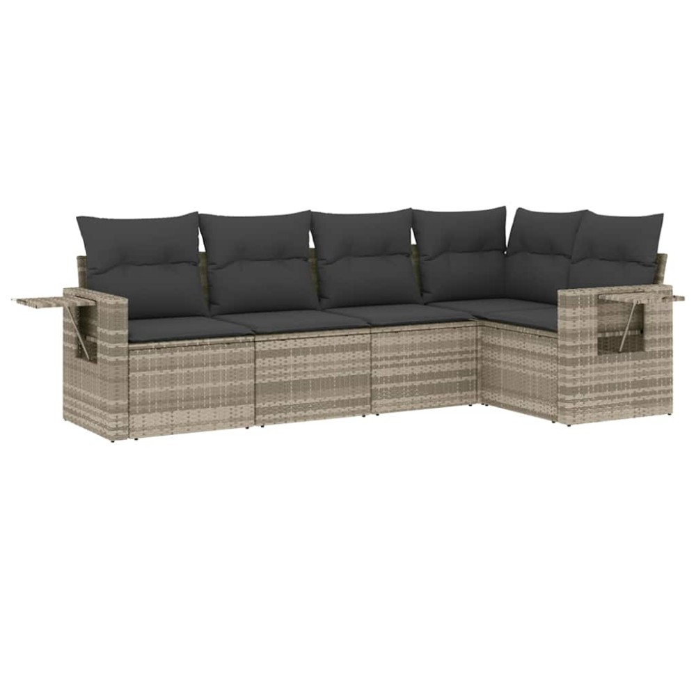 vidaXL Set canapele de grădină cu perne, 5 piese gri deschis poliratan