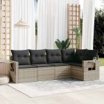 vidaXL Set canapele de grădină cu perne, 5 piese gri deschis poliratan vidaXL Set canapele de grădină cu perne, 5 piese gri deschis poliratan