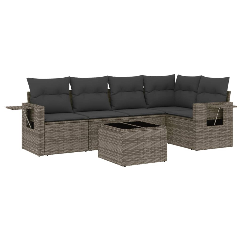 vidaXL Set mobilier grădină cu perne, 6 piese, gri, poliratan