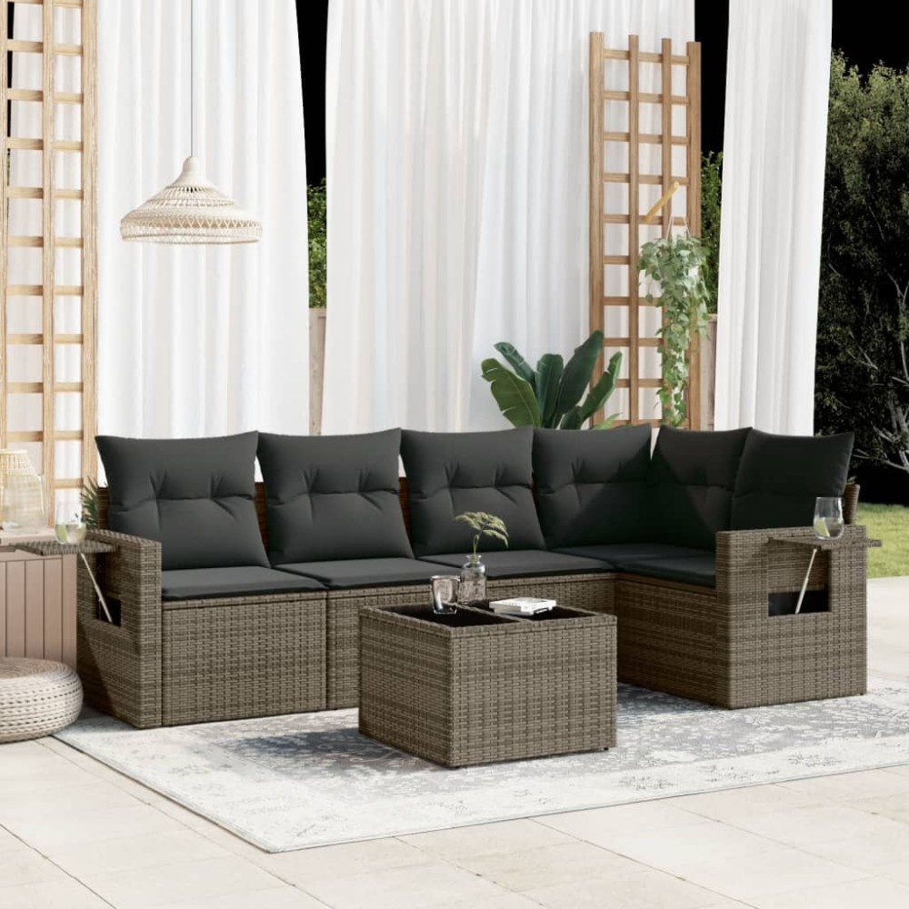 vidaXL Set mobilier grădină cu perne, 6 piese, gri, poliratan