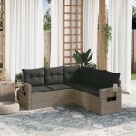 vidaXL Set canapea de grădină cu perne, 5 piese, gri, poliratan vidaXL Set canapea de grădină cu perne, 5 piese, gri, poliratan