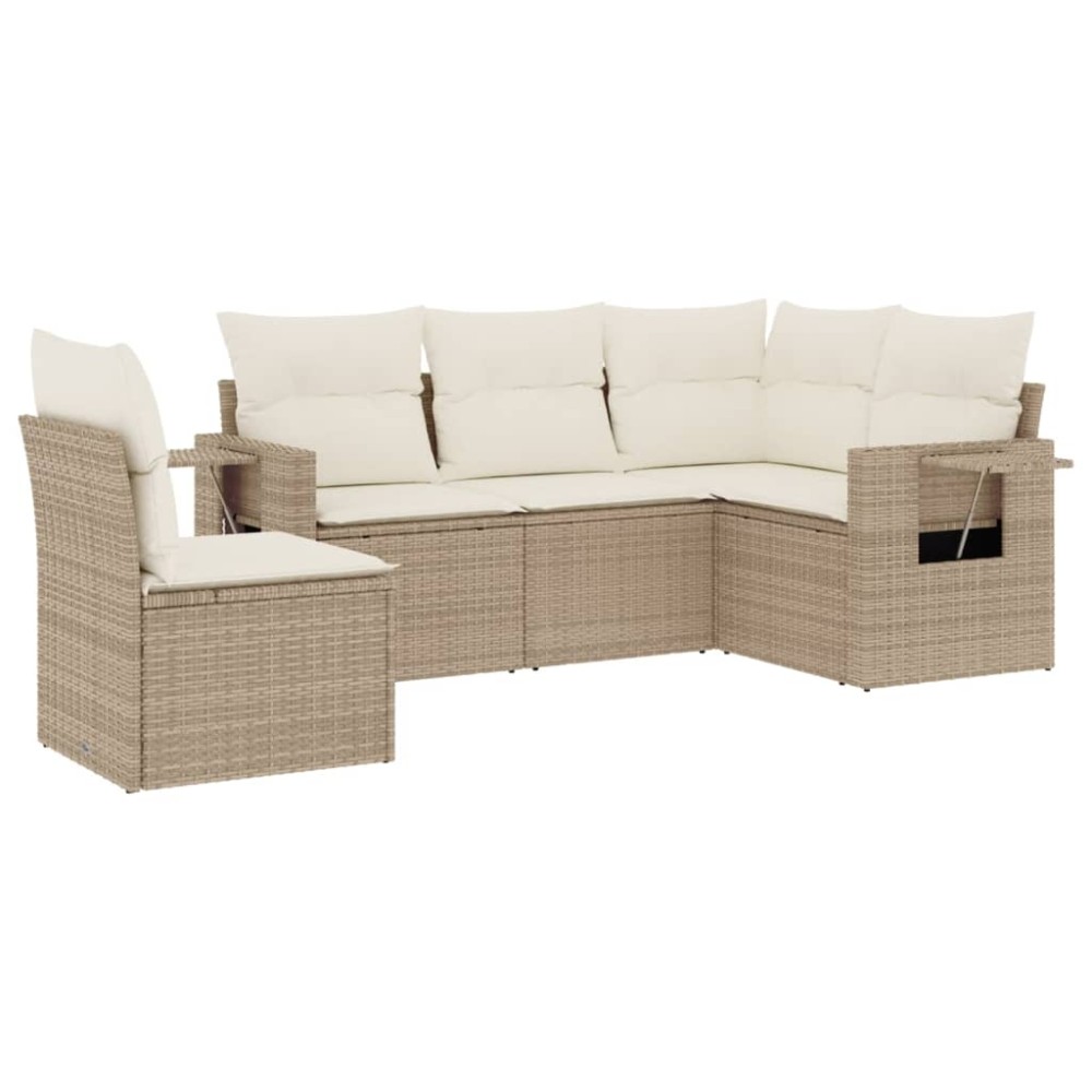 vidaXL Set canapele de grădină cu perne, 5 piese, bej, poliratan