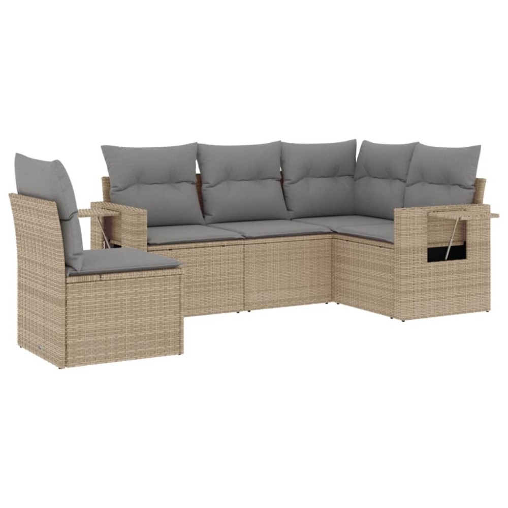 vidaXL Set canapele de grădină cu perne, 5 piese, bej, poliratan