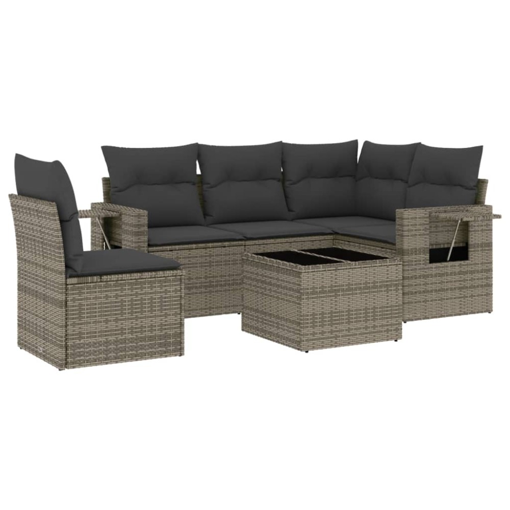 vidaXL Set mobilier grădină cu perne, 6 piese, gri, poliratan