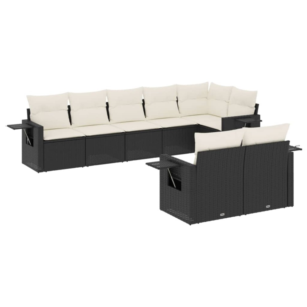 vidaXL Set mobilier de grădină cu perne, 8 piese, negru, poliratan