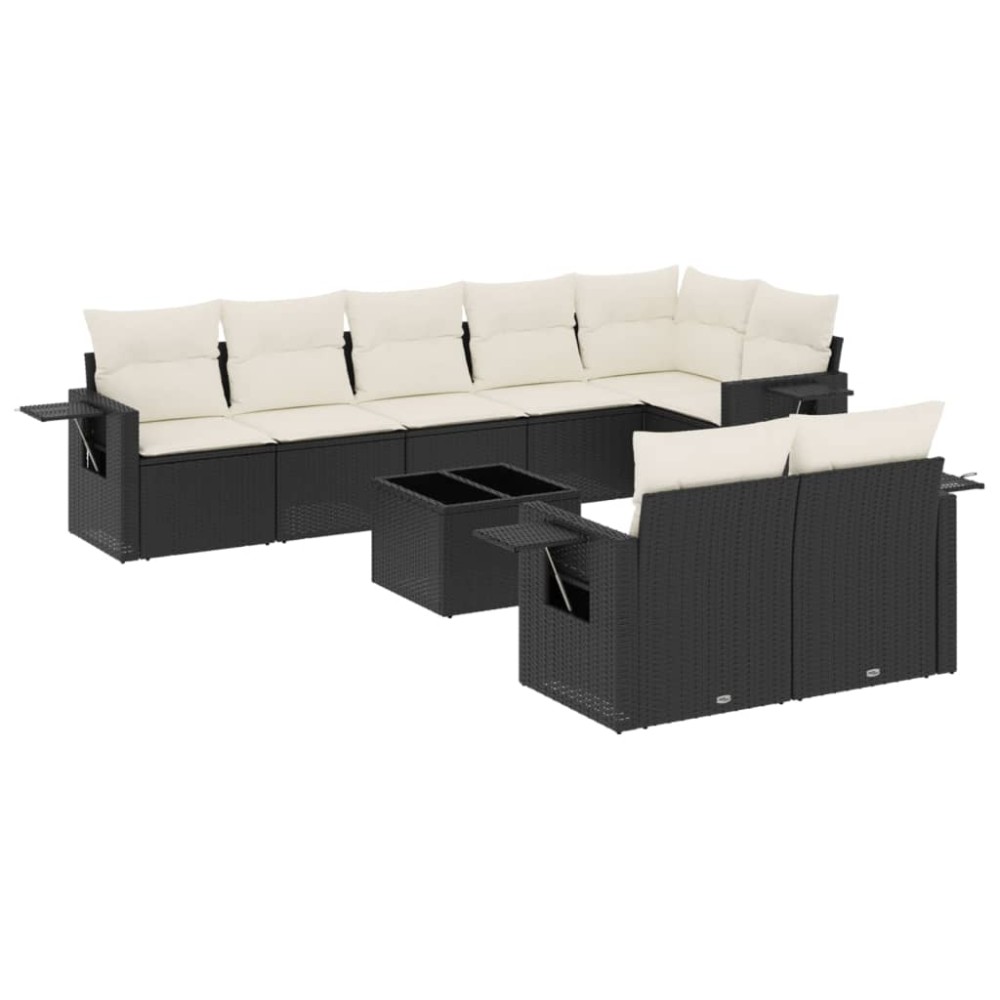 vidaXL Set mobilier de grădină cu perne, 9 piese, negru, poliratan