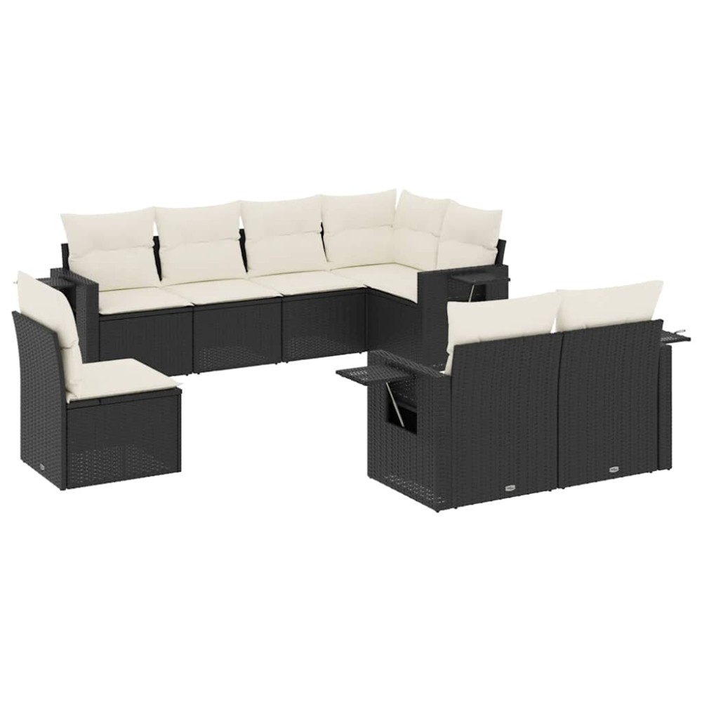 vidaXL Set mobilier de grădină cu perne, 8 piese, negru, poliratan