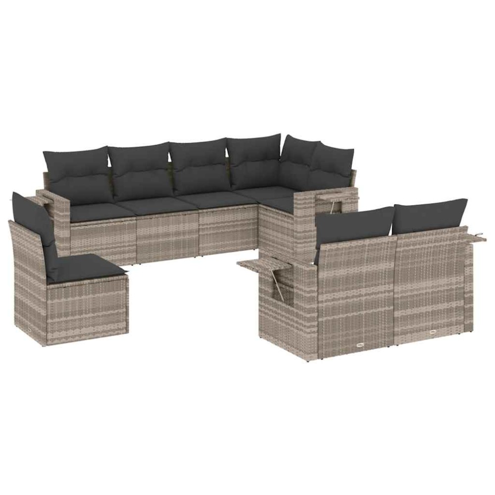 vidaXL Set mobilier de grădină cu perne, 8 piese gri deschis poliratan