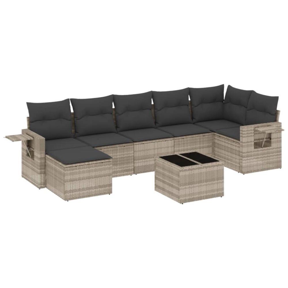 vidaXL Set mobilier de grădină cu perne, 8 piese gri deschis poliratan