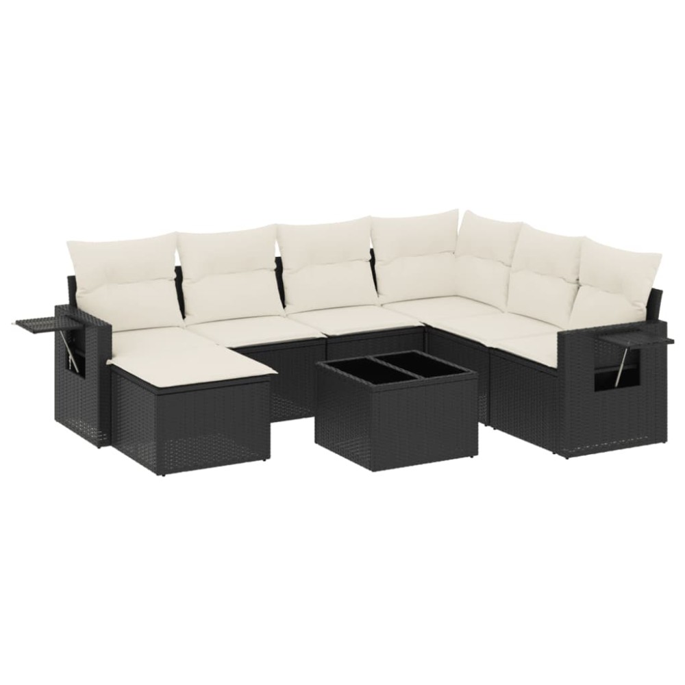 vidaXL Set mobilier de grădină cu perne, 8 piese, negru, poliratan
