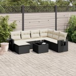 vidaXL Set mobilier de grădină cu perne, 8 piese, negru, poliratan vidaXL Set mobilier de grădină cu perne, 8 piese, negru, poliratan