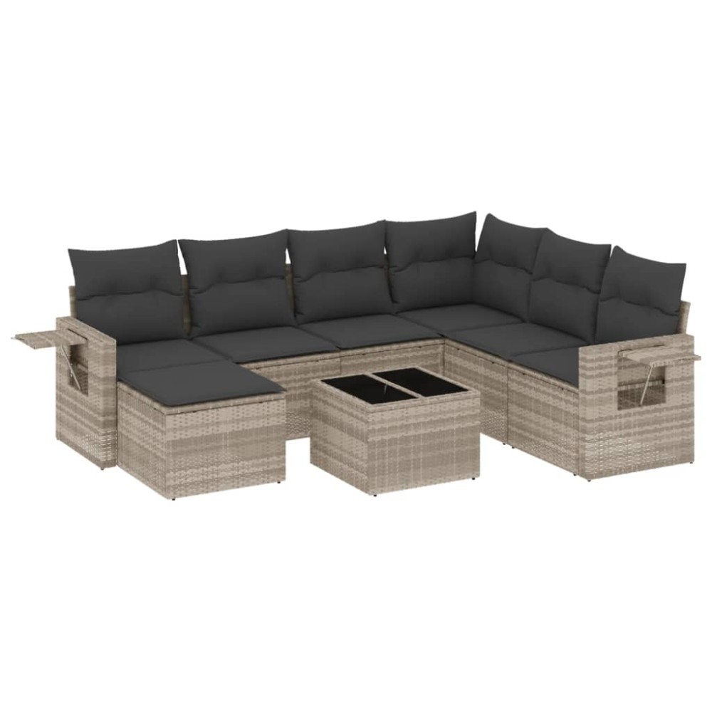 vidaXL Set mobilier de grădină cu perne, 8 piese gri deschis poliratan
