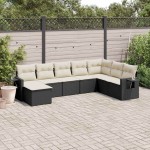 vidaXL Set mobilier de grădină cu perne, 8 piese, negru, poliratan vidaXL Set mobilier de grădină cu perne, 8 piese, negru, poliratan