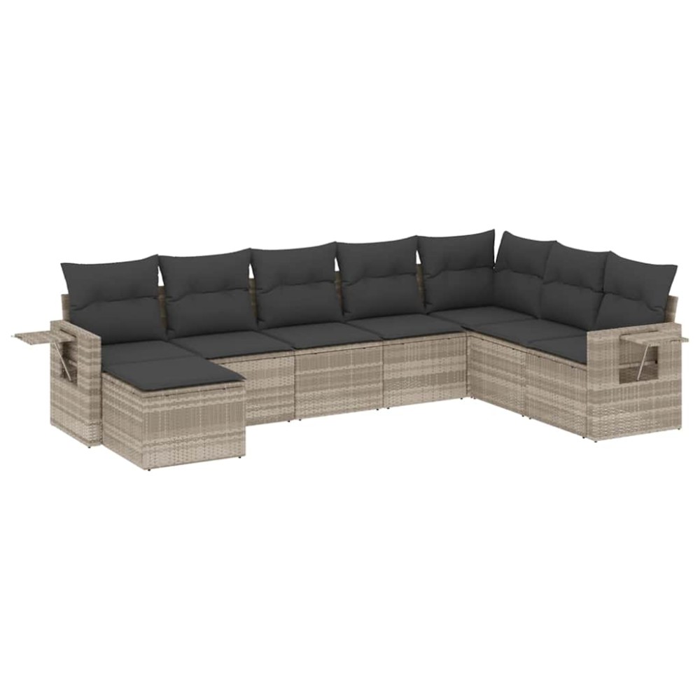 vidaXL Set mobilier de grădină cu perne, 8 piese gri deschis poliratan