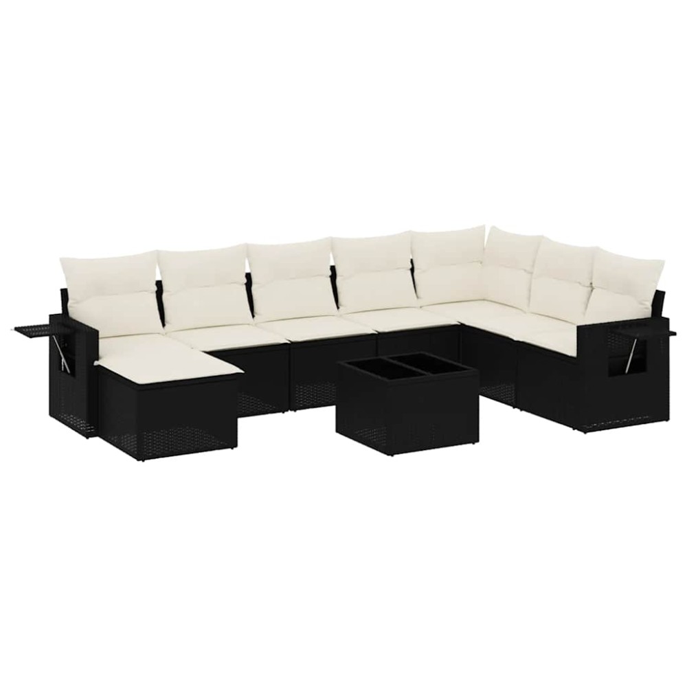 vidaXL Set mobilier de grădină cu perne, 9 piese, negru, poliratan