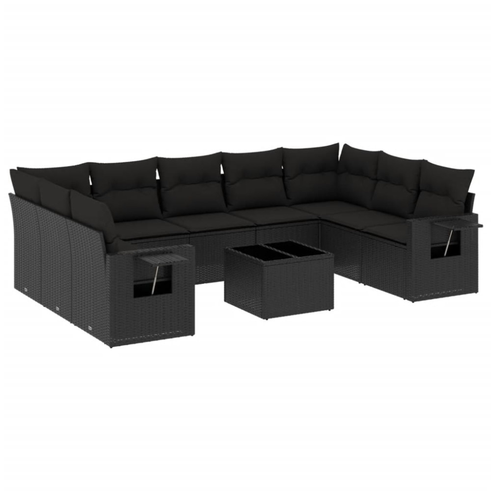 vidaXL Set canapele de grădină cu perne, 10 piese, negru, poliratan
