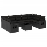 vidaXL Set canapele de grădină cu perne, 10 piese, negru, poliratan