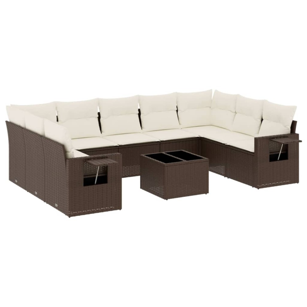 vidaXL Set canapele de grădină cu perne, 10 piese, maro, poliratan