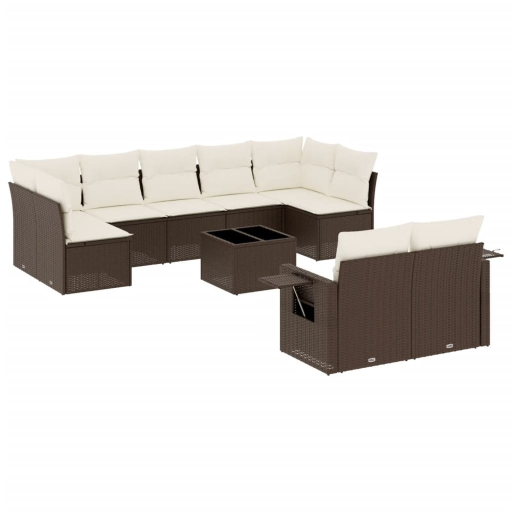 vidaXL Set canapele de grădină cu perne, 10 piese, maro, poliratan
