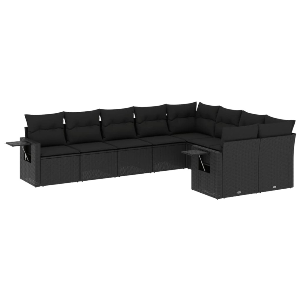 vidaXL Set mobilier de grădină cu perne, 9 piese, negru, poliratan