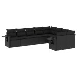 vidaXL Set mobilier de grădină cu perne, 9 piese, negru, poliratan