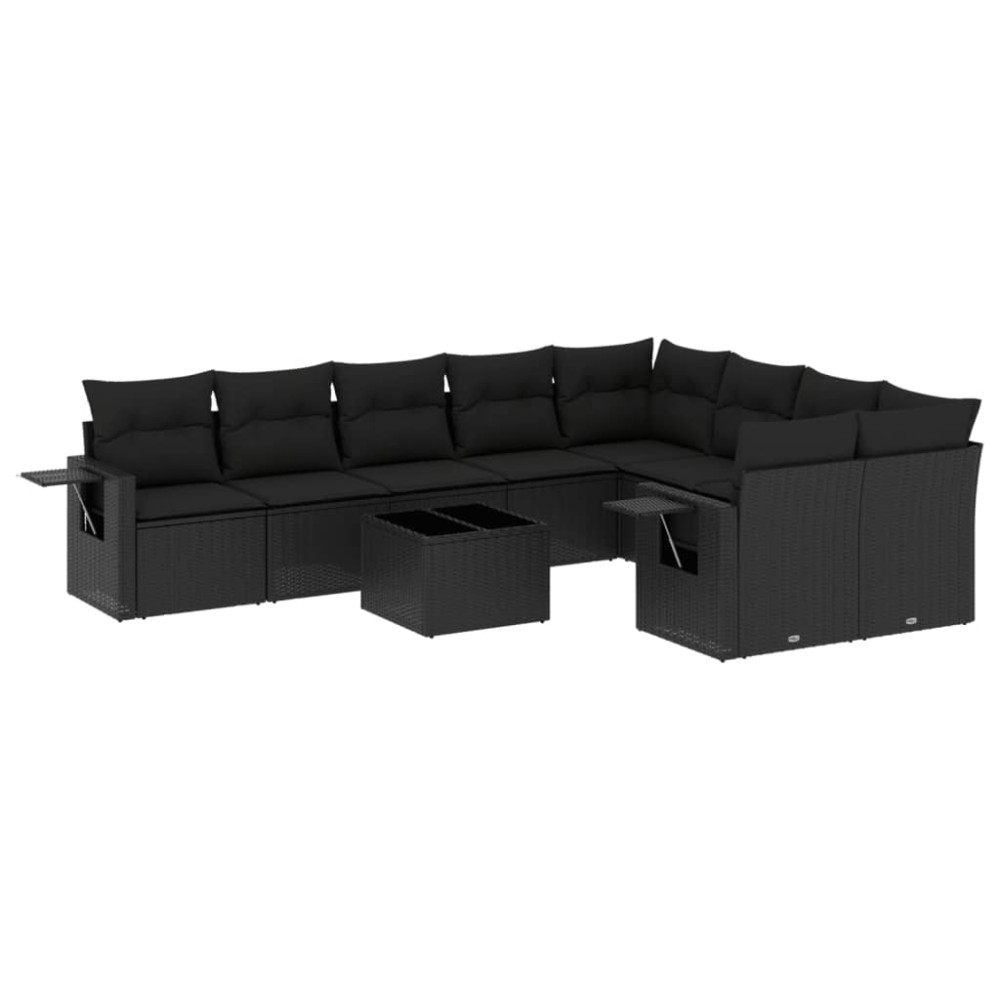 vidaXL Set canapele de grădină cu perne, 10 piese, negru, poliratan