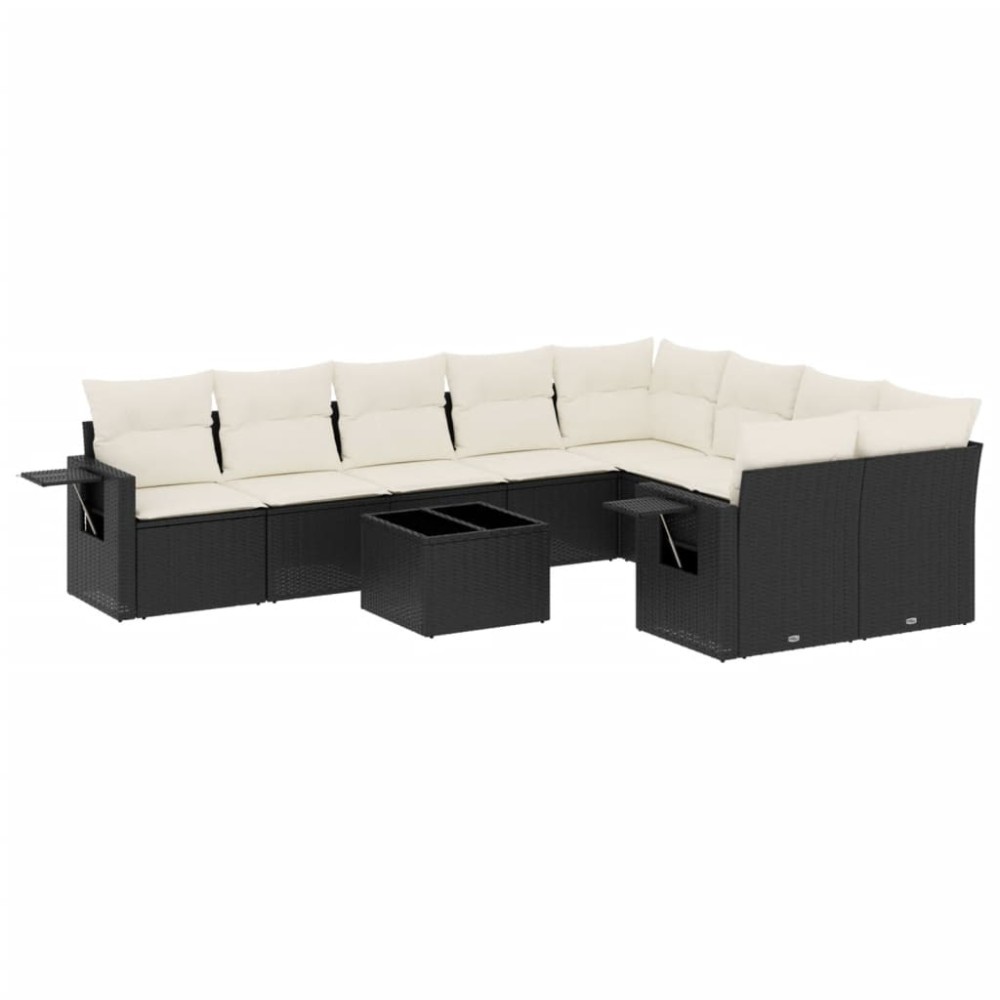 vidaXL Set canapele de grădină cu perne, 10 piese, negru, poliratan