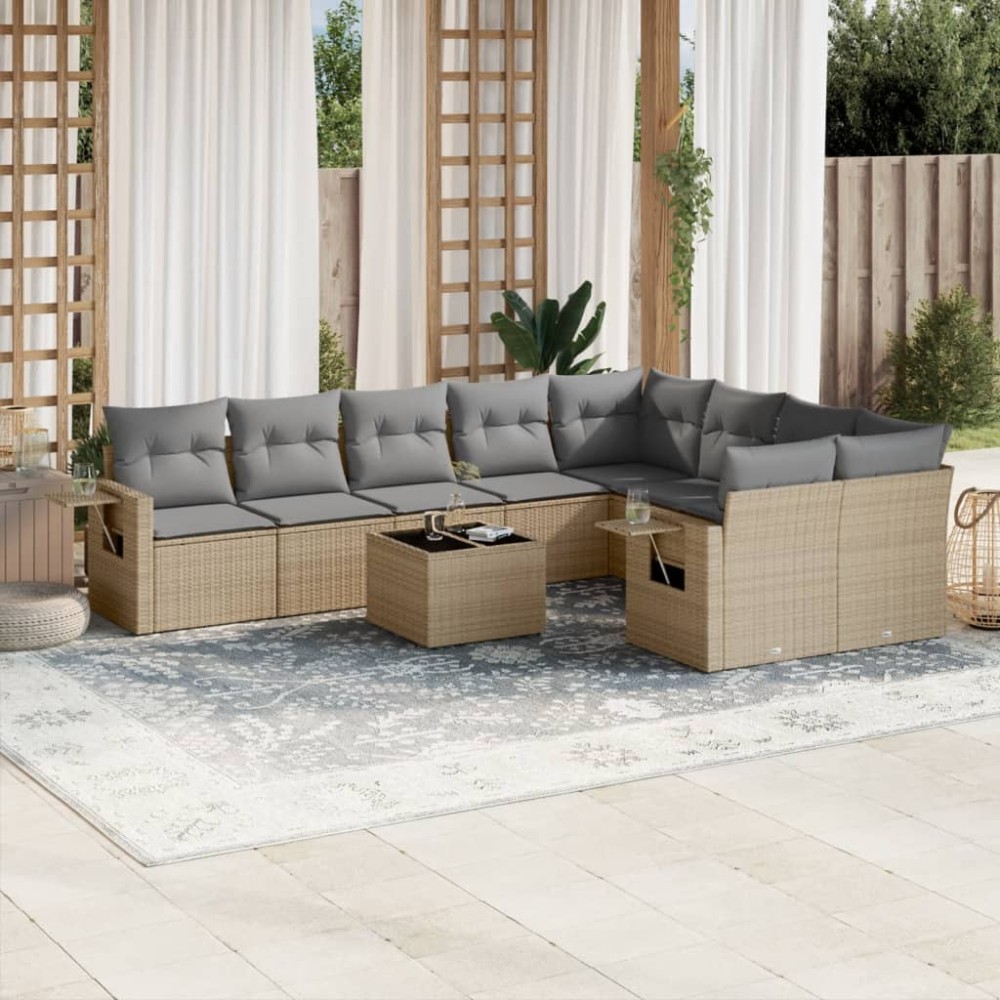 vidaXL Set canapele de grădină cu perne, 10 piese, bej, poliratan