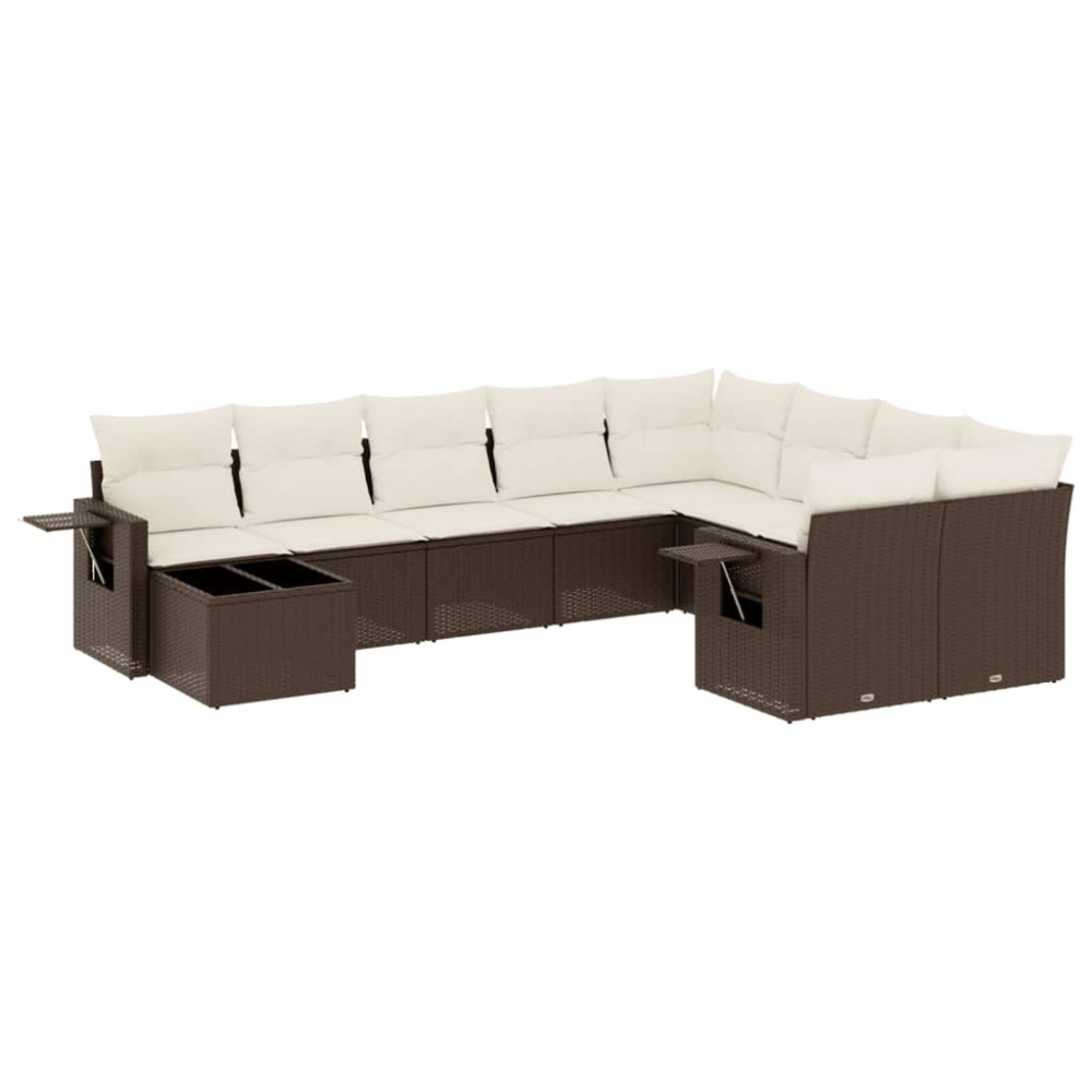 vidaXL Set canapele de grădină cu perne, 10 piese, maro, poliratan