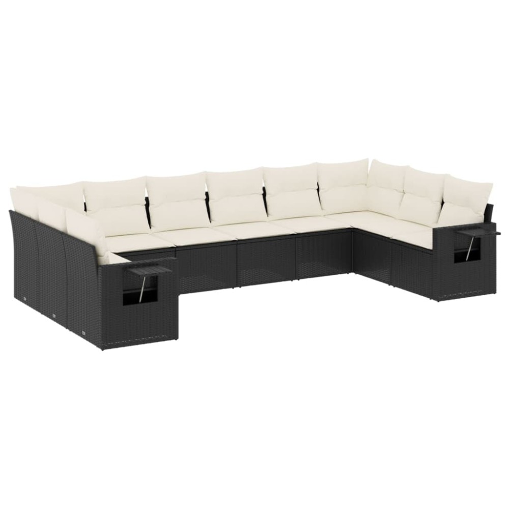 vidaXL Set canapele de grădină cu perne, 10 piese, negru, poliratan