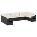 vidaXL Set canapele de grădină cu perne, 10 piese, negru, poliratan