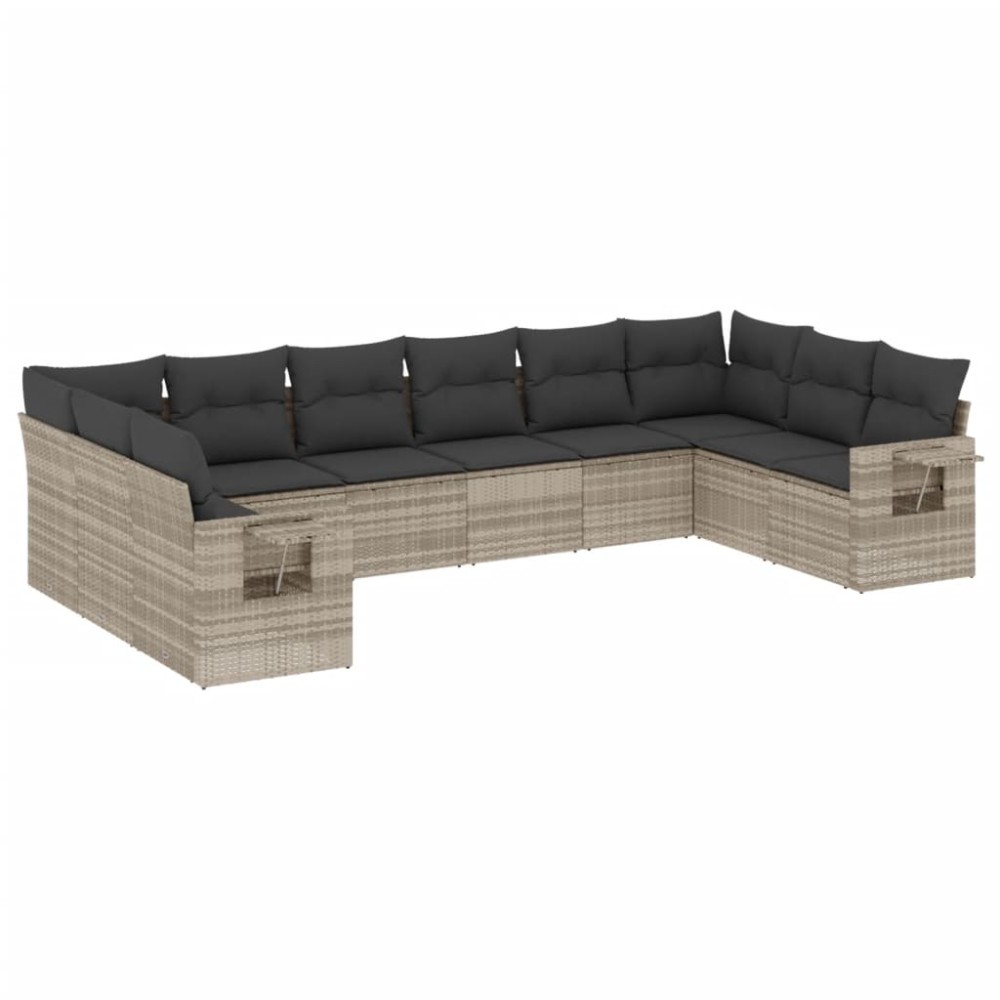 vidaXL Set canapele de grădină cu perne 10 piese gri deschis poliratan