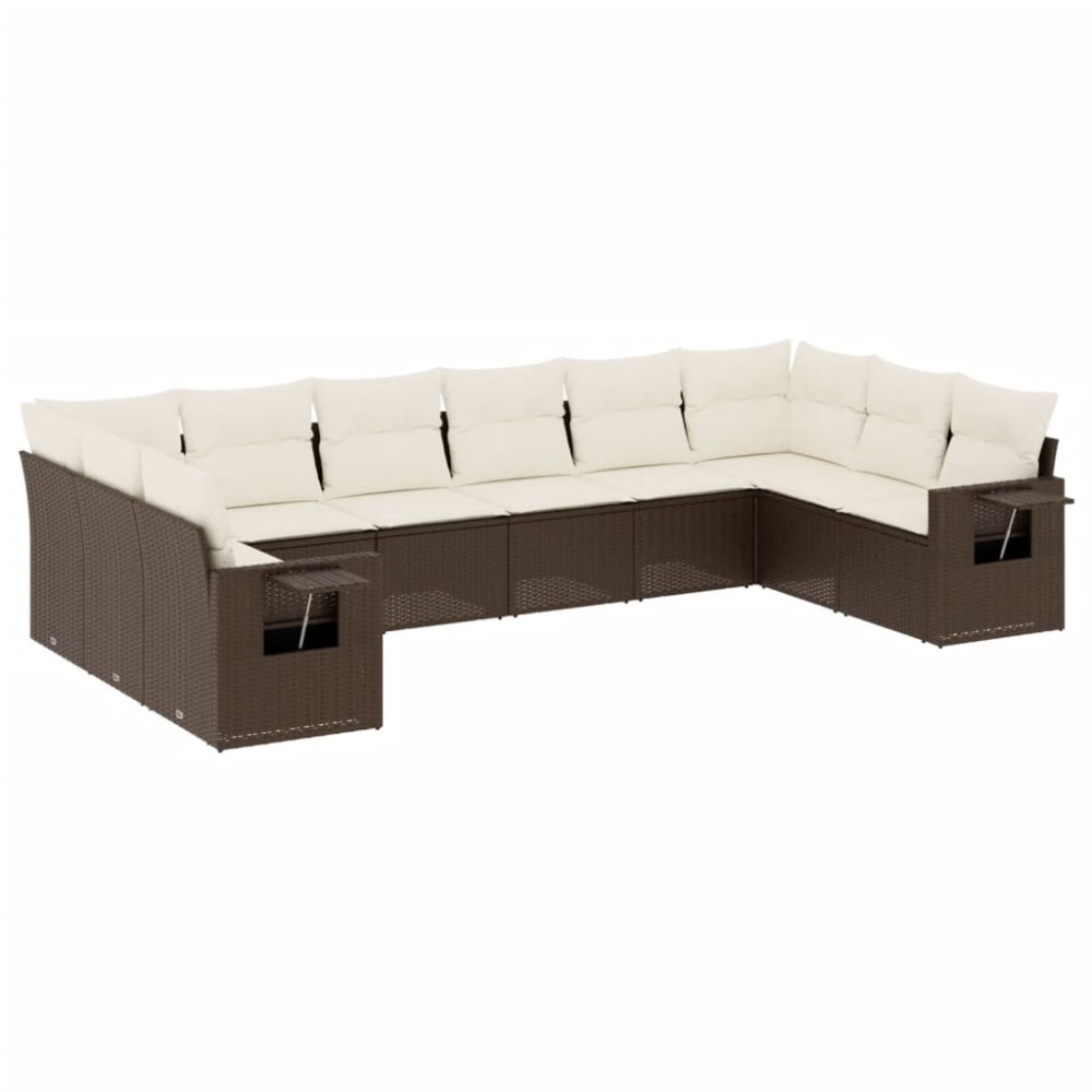vidaXL Set canapele de grădină cu perne, 10 piese, maro, poliratan