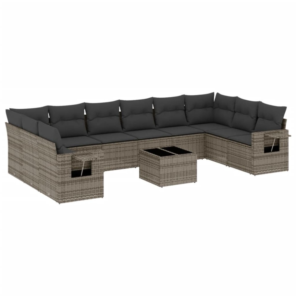 vidaXL Set canapele de grădină cu perne, 11 piese, gri, poliratan