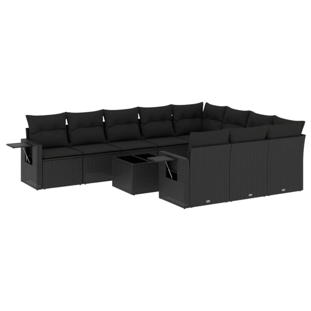 vidaXL Set canapele de grădină cu perne, 11 piese, negru, poliratan
