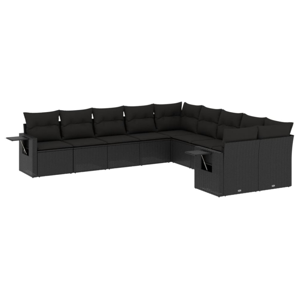vidaXL Set canapele de grădină cu perne, 10 piese, negru, poliratan