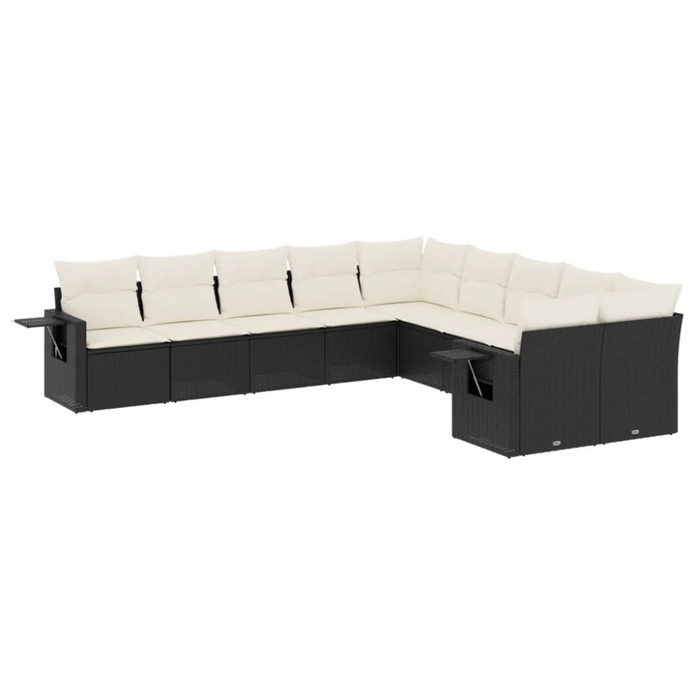 vidaXL Set canapele de grădină cu perne, 10 piese, negru, poliratan