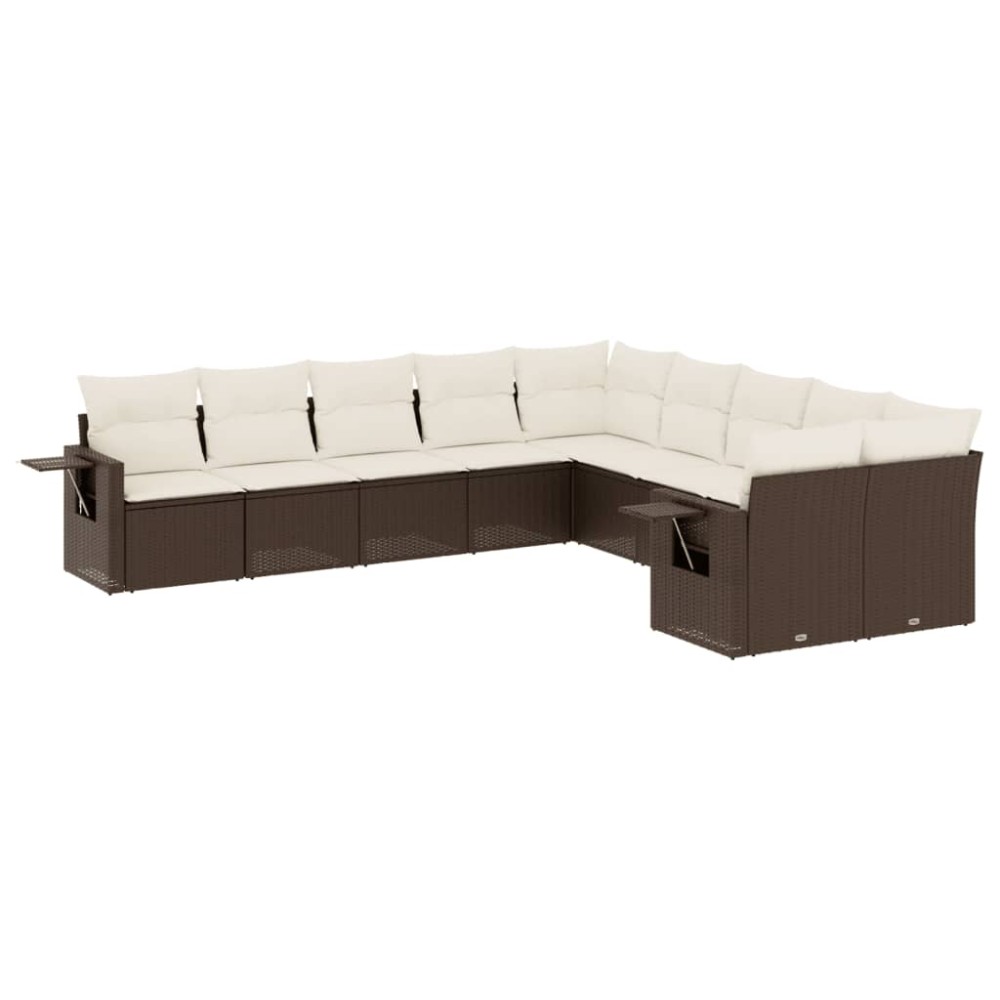 vidaXL Set canapele de grădină cu perne, 10 piese, maro, poliratan
