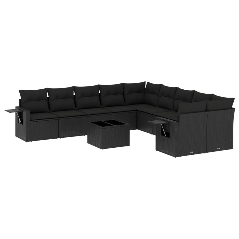 vidaXL Set canapele de grădină cu perne, 11 piese, negru, poliratan