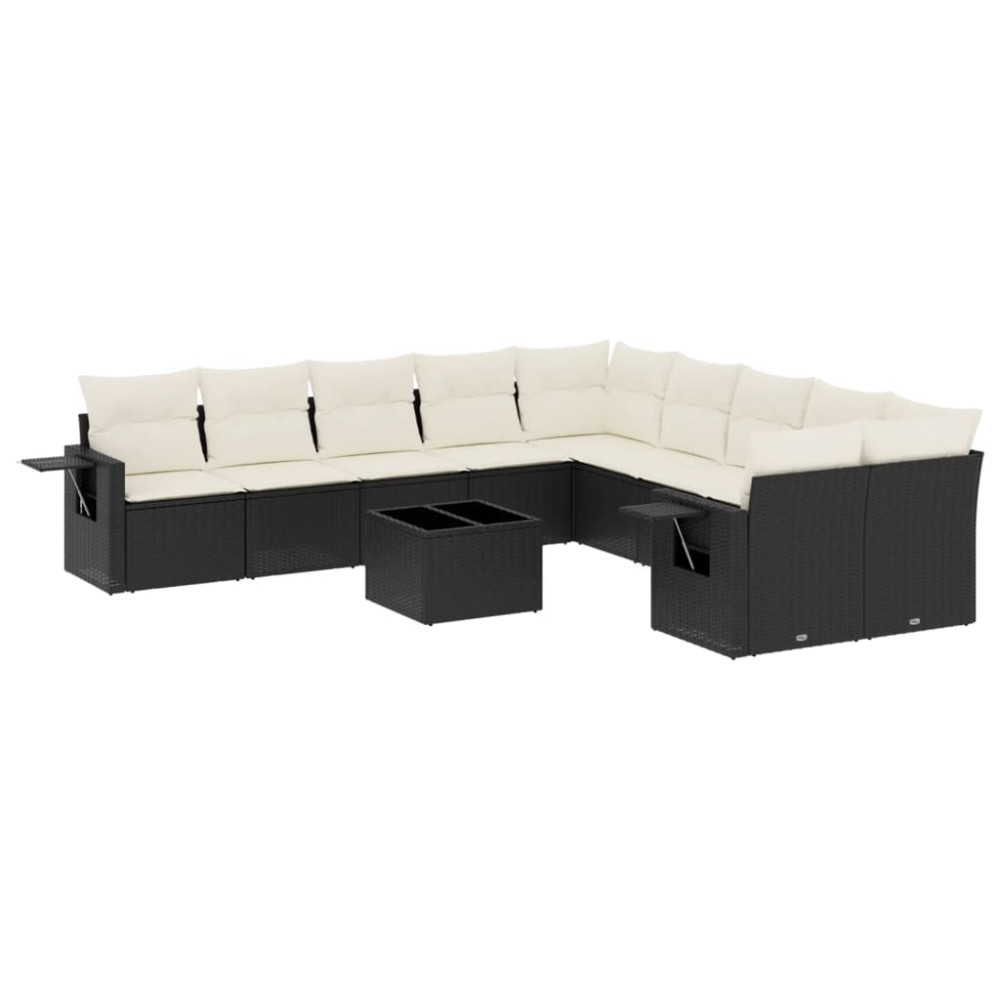 vidaXL Set canapele de grădină cu perne, 11 piese, negru, poliratan